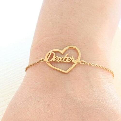 Heart Shape Name Bracelet Stainless Steel Personalized Bracelet Fashion Name Mujer Charm Custom Jewelry Gifts For Bijoux Femme