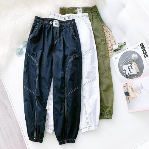 Fashion Solid Harem Pants Women 2020 Autumn Casual Thin Ankle Length Long Trousers Female Loose Elastic High Waist Cargo pants