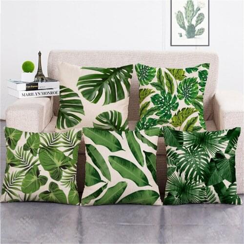 Decorative throw pillow case green plant leaf leaves cushion cover for sofa home car decor capa de almofadas 45x45cm