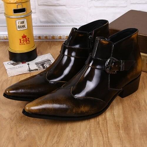 Christia Bella 19 Fashion British Style Large Size Men Real Leather Short Boots Business Party Mens Buckle Zipper Ankle Boots