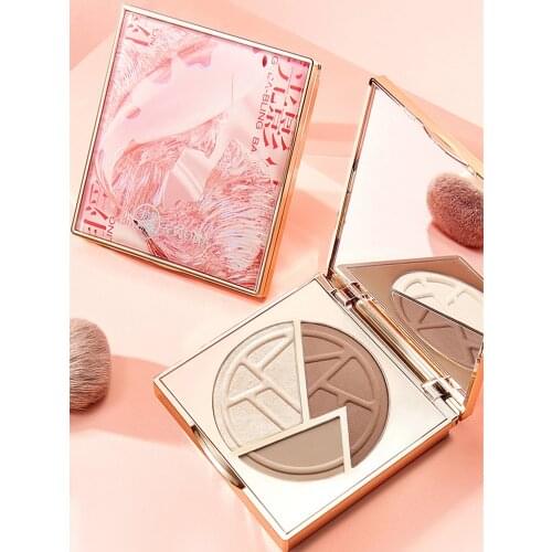 CX Meikang Pink Three-Color Contour Compact Highlight Glitter Face Brightening