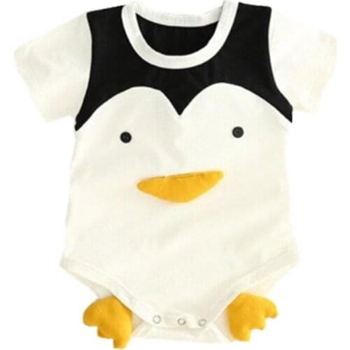 Baby Clothes For Unisex Onesies Cotton Romper Lovely Cartoon Penguin White Jumpsuit Summer Short Outfit For Infant Boys Girls