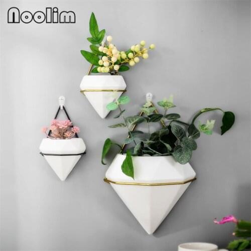 Hydroponic Pot Ceramic Creative Wall Hanging Succulents Planter Flower Pot White Porcelain Potted Artificial Flower Bonsai