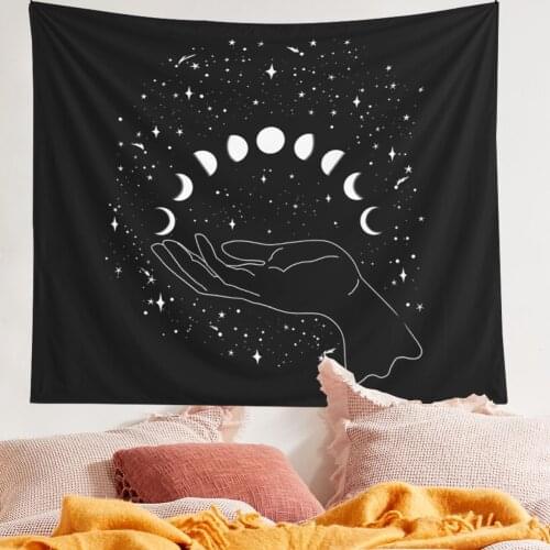 White Black Moon Mandala Tapestry Wall Hanging Celestial Wall Tapestry Hippie Wall Carpets Magic Hand Diamond Wall Tapestries
