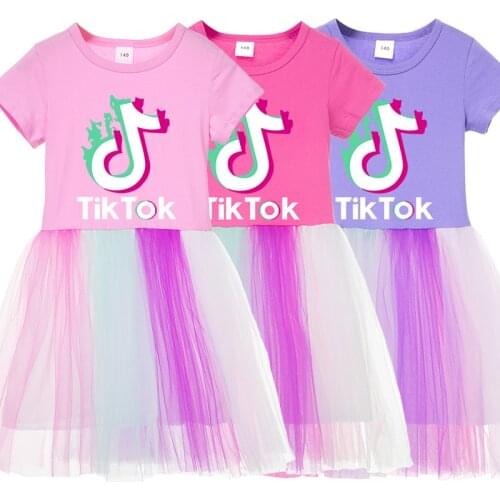 TIK TOK Girl Cotton Dress Kids Girls Summer Dress Toddlers Short Sleeve Vestidos Children Butterfly Costumes Children Clothing