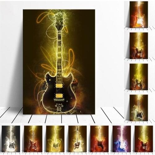 Canvas Painting Glowing Guitar Posters and Prints Wall Art Picture for Living Room Decor No Frame