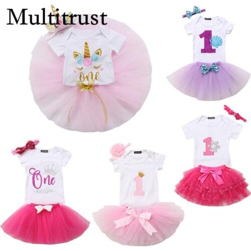 Citgeett Newborn Baby Girl First Birthday Party Romper Party Bow Ruffle Pink Skirt 3Pcs Summer Set Outfit
