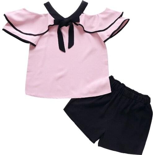 Children clothing set 2019 baby girl summer clothes kids clothes girls clothing set chiffon t shirt+cotton shorts 2-piece suits