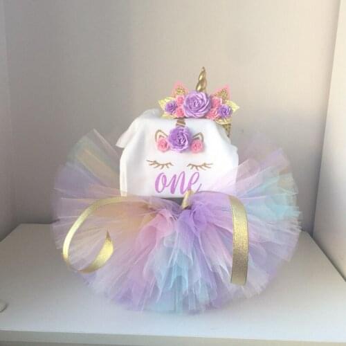 Unicorn 1st Birthday Baby Summer Clothes Sets Tutu Outfits For Girls Newborn Baby 1 Year Girl Party Dress Infant Clothing Suits