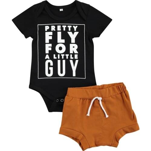 FOCUSNORM Newborn Baby Boys Clothes Sets 2pcs Letter Printed Short Sleeve Romper High Waist Shorts 0-18M