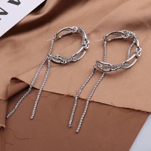 Korean Circle Chain Rhinestone Hoop Earrings for Women 2021 New Fashion Earrings Female Delicate Jewelry Trendy Elegant Earrings