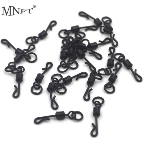 MNFT 100Pcs Matte Black Rolling Quick Change Swivels With Solid Ring Carp Rigs Long Body Q-shaped Snap Carp Fishing Accessories