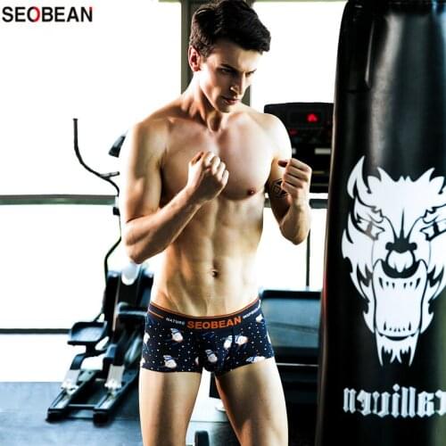 SEOBEAN Mens Underwear Low-waisted Summer New Snowman Printing U-pouch Bag Push Up Shaping and Breathing Sexy Boxers