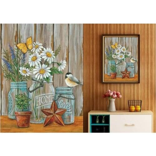 Diamond Paint Kit, Diamond Paint Kit, Art Home Deco Flower Pot On A Stool With Flowers And Birds And Beauty Of The Tree Of Life