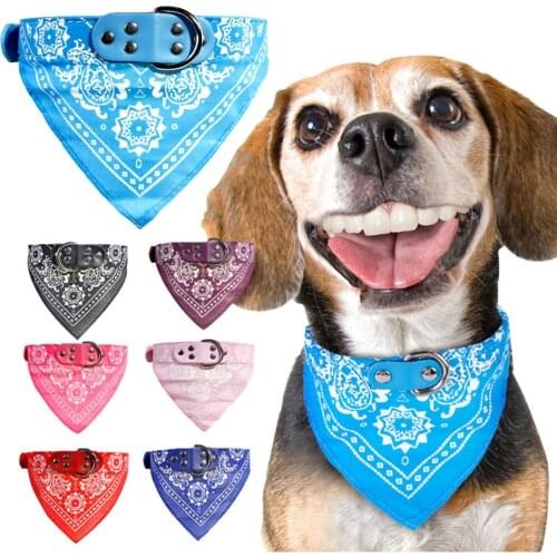 Printed PU Leather Pet Collar Cool Triangle Scarf Dog-Collar Adjustable Pet Accessories Puppy Cat Scarf 1pc