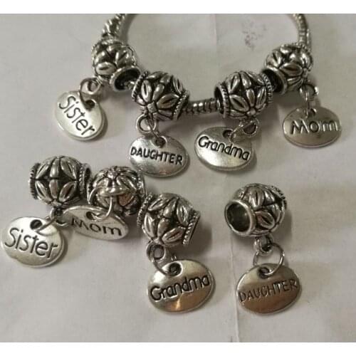 10pcs Tibetan silver tone family lettering oval shaped dangle European charms to pick