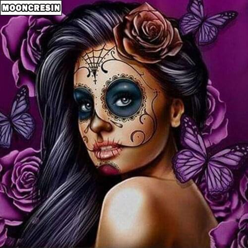 Full Round/Square 5D Diy Diamond Painting Skull Girl and Butterfly Diamond Embroidery Cross Stitch Mosaic Picture Decor Home