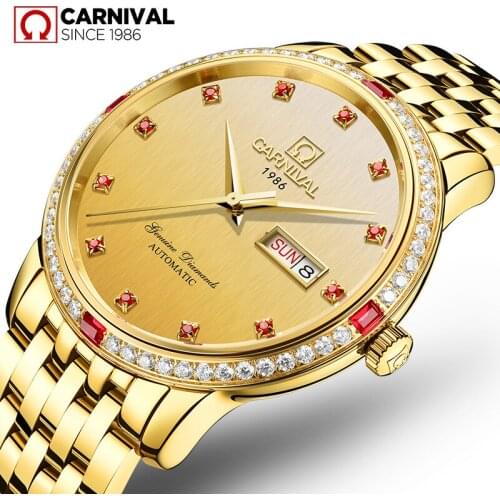 Luxury Carnival ultrathin watch men Sapphire Stainless Steel Automatic machine Waterproof Gold watch relogio masculino