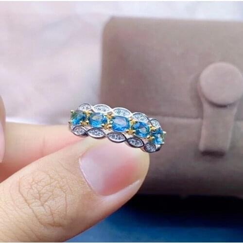Luxurious wide wave Wheat Natural blue topaz gem Ring S925 Silver Natural Gemstone Ring girl Women party gift Jewelry
