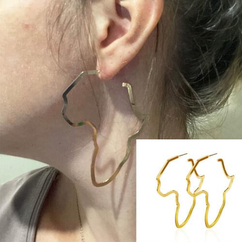 RANJUNXUN Exaggerated Africa Map Earrings Hollow Metal Geometry Big Earrings for Women Party Jewelry New Year Gift