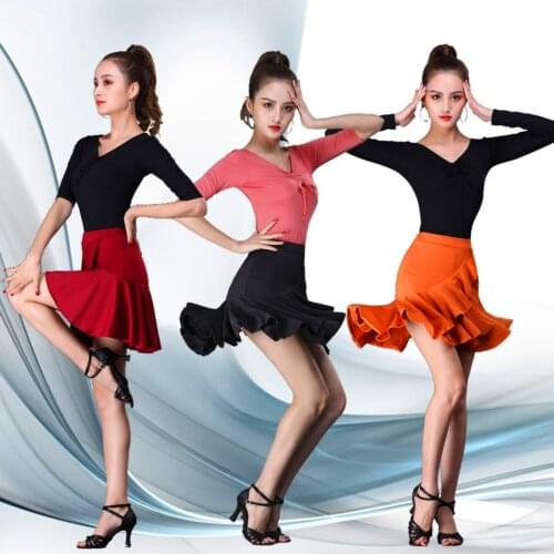 Latin Tops Women Latin Dance Basic Top Girl Dancewear Sexy Latin Ballroom Samba Tango Flamengo Dancing Practice T-shirt Costume