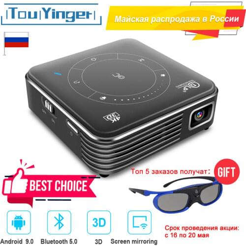 Touyinger D021 Android 9.0 Support 4K Mini Projector,3D HD Portable Micro WIFI Bluetooth DLP Mobile LED Projector with Battery