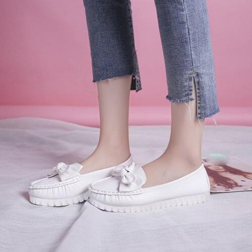 Women Bow Flats Oxford Nurse Shoes Ladies Footwear Womens Brand Shoes Female Non-slip Mom Teacher Nurse Shoes Uniform 2021 A50