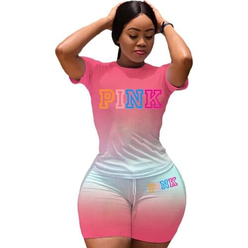 Letter Printed 2 Piece Biker Shorts Womens Outfits Summer 2021 New Pullover T-Shirt Top Skinny Jogging Suit Casual Home Wear