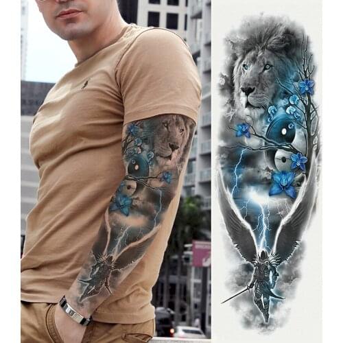 Waterproof temporary tattoo sticker full arm lion king angel warrior lightning tree flower fake tatto flash tatoo to man woman