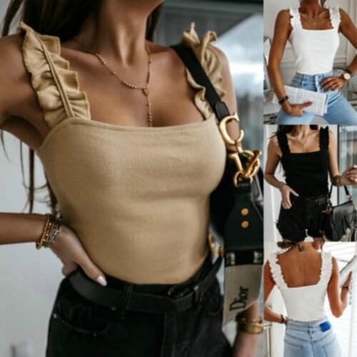 Women Puff Sleeve Crop Top T-Shirt Ladies Square Neck Tank Vest Top Blouse