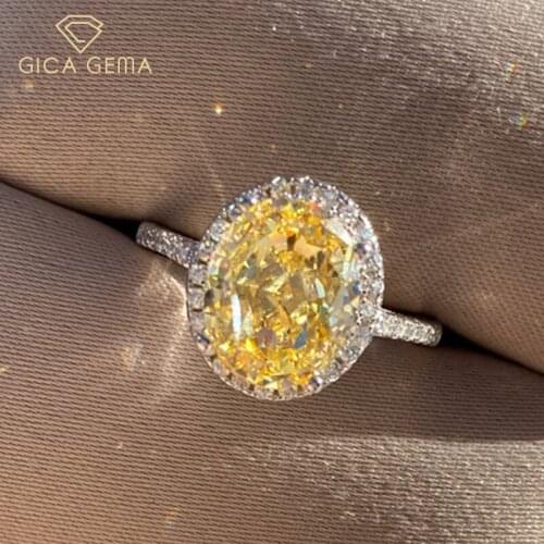 GICA GEMA Women 925 Sterling Silver Open Rings Egg Shape High Carbon Diamond Radiant Cut Pink Yellow White Gemstone Fine Jewelry