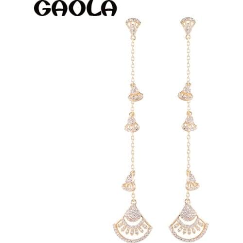 GAOLA New Design Fan Zirconia AAA CZ Silver Color Earring Luxury Jewelry For Woman GLE6956Y