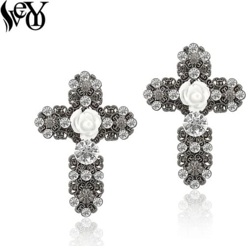 VEYO Rhinestone Cross Earrings for Women Europe and the United States Baroque major suit 2018 New Fashion