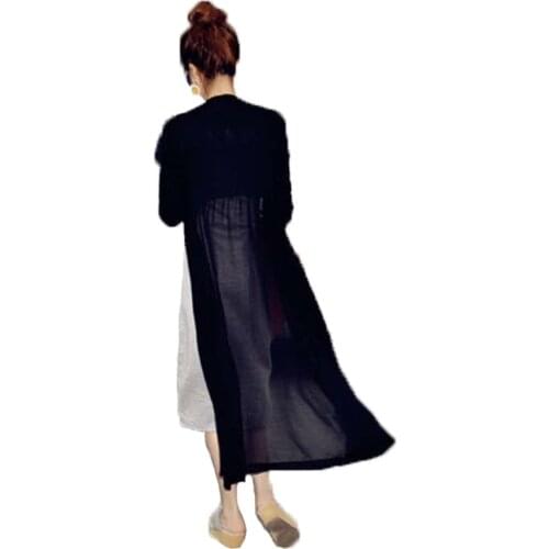 Women Cardigan chiffon long blouse Fashion summer women all-match solid color ladies tops kimonos patchwork trench coats