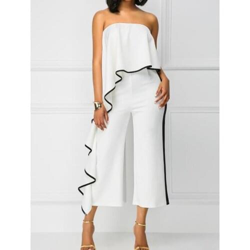 Women Off Shoulder Ruffles Sleeve Playsuit Crop Top Wide leg Pant Sexy Fashion Jumpsuit Women High Waist Skinny Rompers