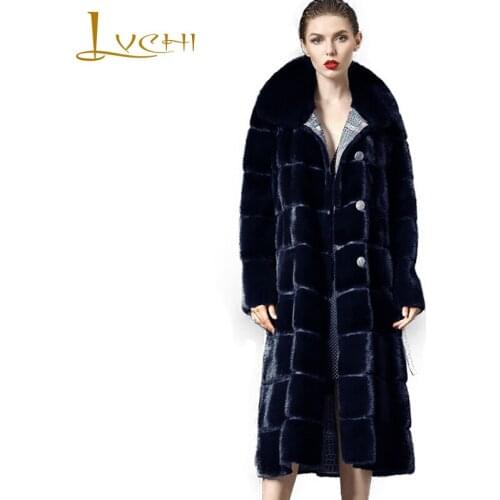LVCHI Winter 2019 Import Velvet Real Mink Fur Coat Womens High End Mink Coat Full Pelt Loss Double-sided Wear X-Long Mink Coats