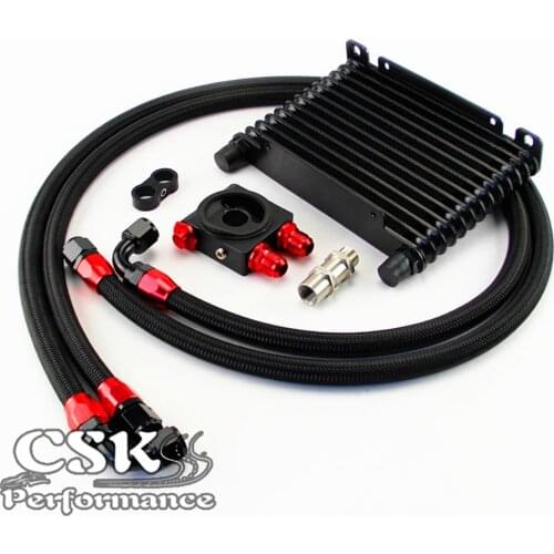 10AN 32MM 13 Rows Universal Engine Oil Cooler+85 degree Thermostat Sandwich Plate kit Black