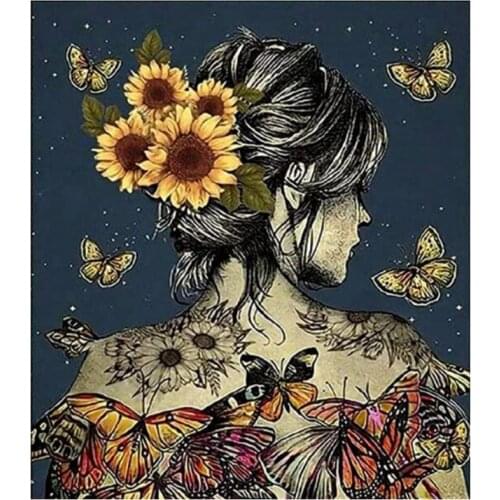 5D DIY Full Round Diamond Painting Girl & Sunflower & Butterfly Cross Stitch 3D Embroidery Rhinestone Mosaic Home Decor Y1597