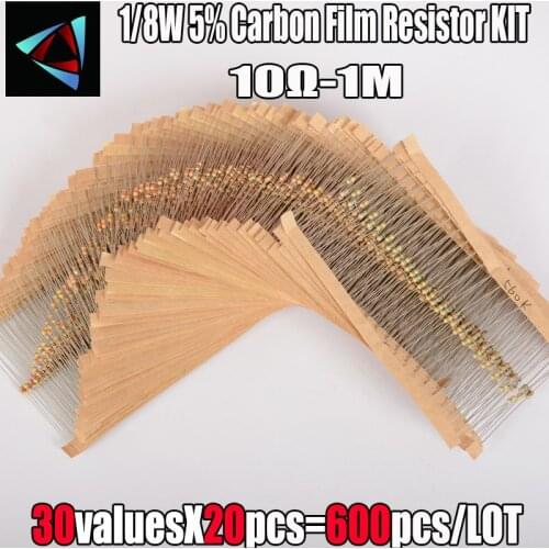 600pcs/set 30 Kinds 1/8W Resistance 5% 0.125W Carbon Film Resistor Kit Pack