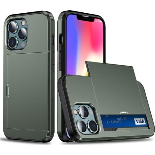Armor Slide Card Phone Case For iPhone 13 12 Mini 11 Pro XS Max Funda Card Slots Cover For iPhone 5 5S 6 S 7 8 Plus SE 2020 X XR