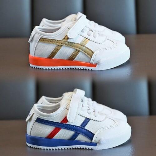 White Kids Sneaker for Students Blue Orange Bottom Decoration Boys and Girls Fashion Board Shoes Skin Children Leisure Shoes