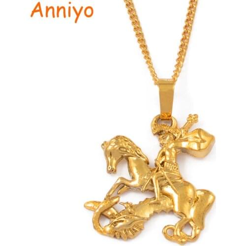 Anniyo Snt George Dragon Pendant Chain for Women Girls Saint-George Slaying the Dragon Jewelry #106306