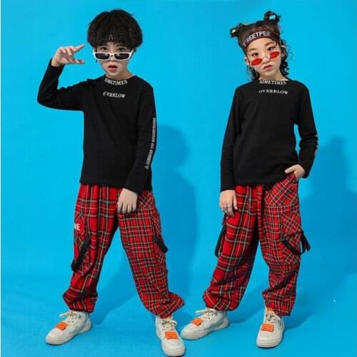 Kids Festival Hip Hop Clothing Black Sweatshirt Tops Streetwear Tactical Cargo Pants For Girls Boys Jazz Dance Costume Clothes