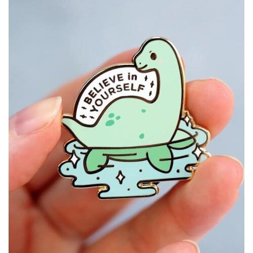 Believe In Yourself Ness Monster Enamel Brooch Pin Hat Bag Collar Lapel Pins Badges Women Mens Fashion Jewelry Accessories