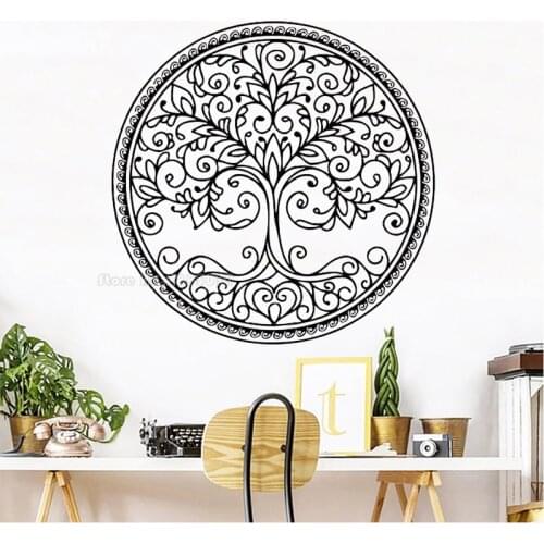 Tree Of Life Wall Decals Tree Dot Yin Yang Classic Round Wall Stickers Bedroom Living Room Nursery Vinyl Art Mural Decor LL2068