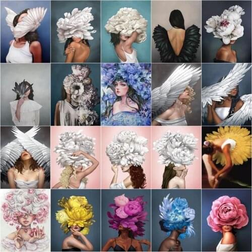 GATYZTORY Diamond Painting Kit Portrait Woman 5D DIY Diamond Embroidery Flower Pictures Of Rhinestones Mosaic Home Decor