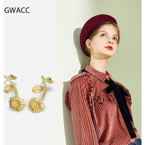 INKDEW Sunflower Earrings Metal Flower Long Earrings Drop Earrings for Women Girl Gift Party Personality