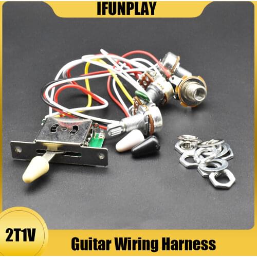 Prewired Electric Guitar Wiring Harness Kit 2T1V 500K Pots Control Knobs 5-Way Switch with Jack for ST Electric Guitar