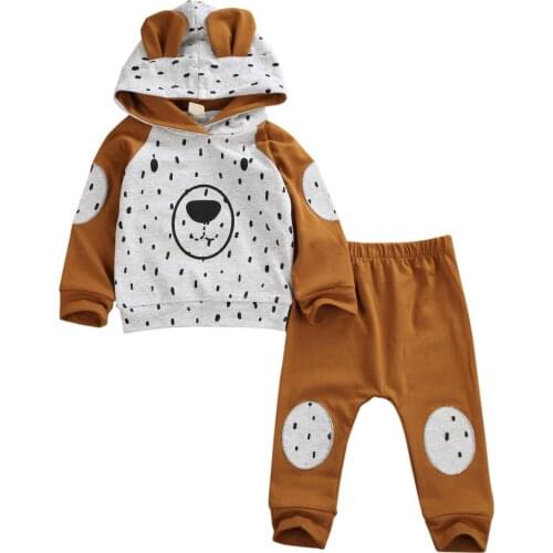 0-24M Kid Baby Boy Toddler Clothes Sets Animal Print Hooded Sweatshirt Top Pants Outfit Clothes Tracksuit Set