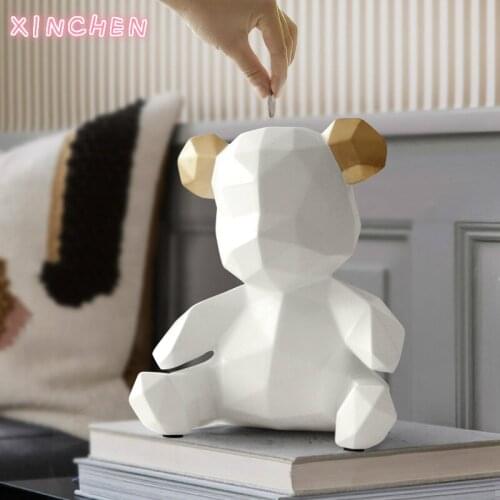 Piggy Bank Teddy Bear Figurines Money Box Gift Wedding Storage Box Money for Children Coins Holders Box Kids Toy Coin Bank